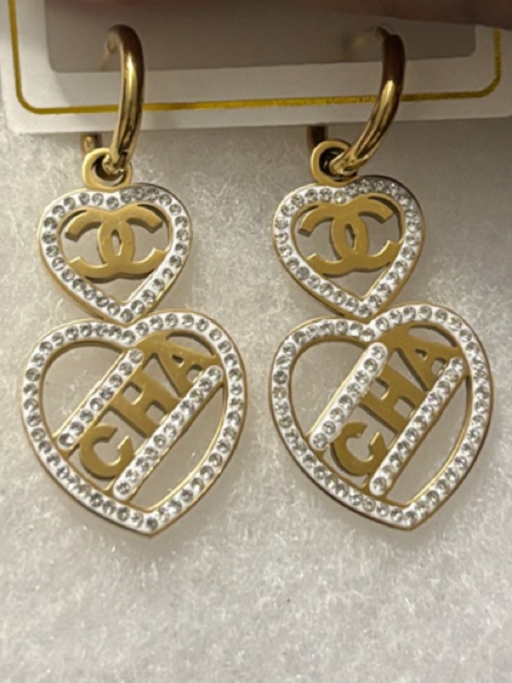 CC Gold-Tone Heart Drop Earrings with Diamond Accents